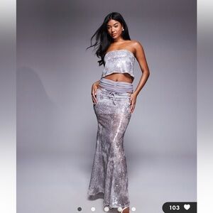 Silver Sequin Mermaid Maxi Skirt